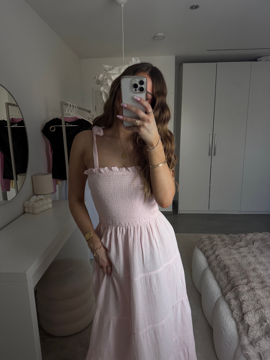 Maxikleid mit Schleifen Trägern - Rosa