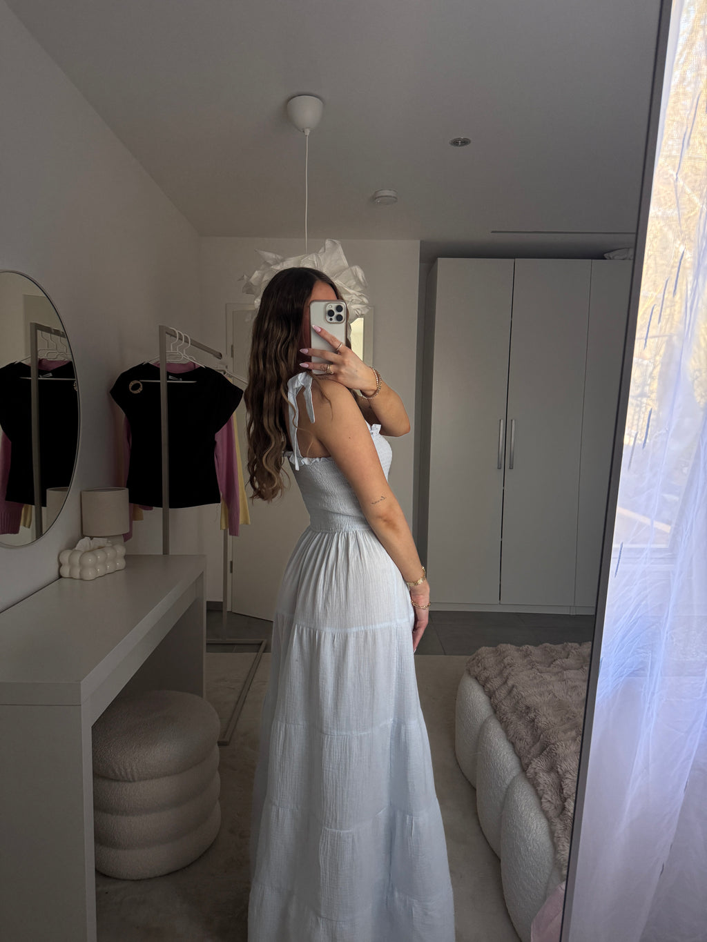 Maxikleid mit Schleifen Trägern - Blau