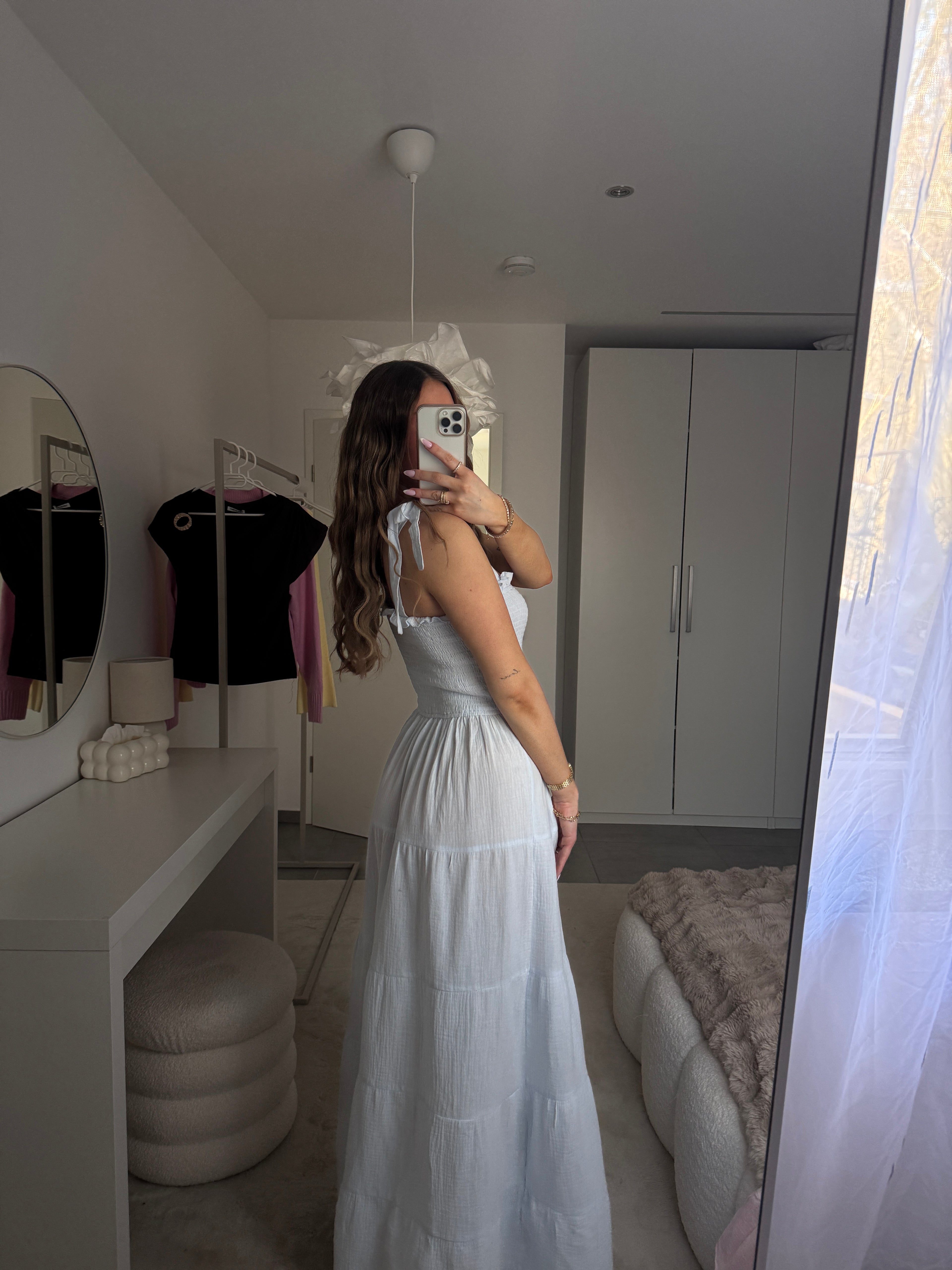 Maxikleid mit Schleifen Trägern - Blau