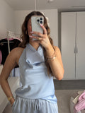 Satin-Look Halterneck Top Blau