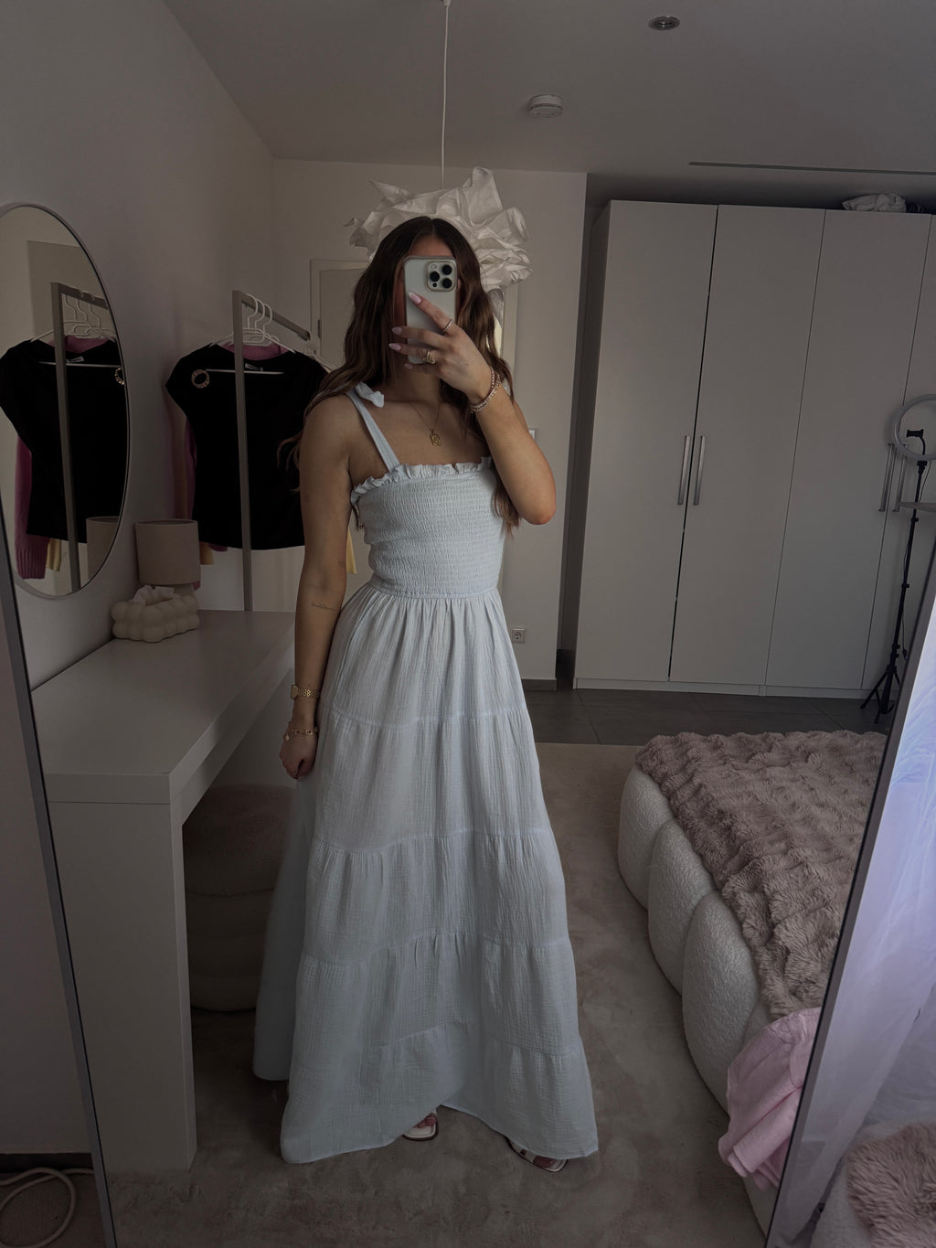 Maxikleid mit Schleifen Trägern - Blau