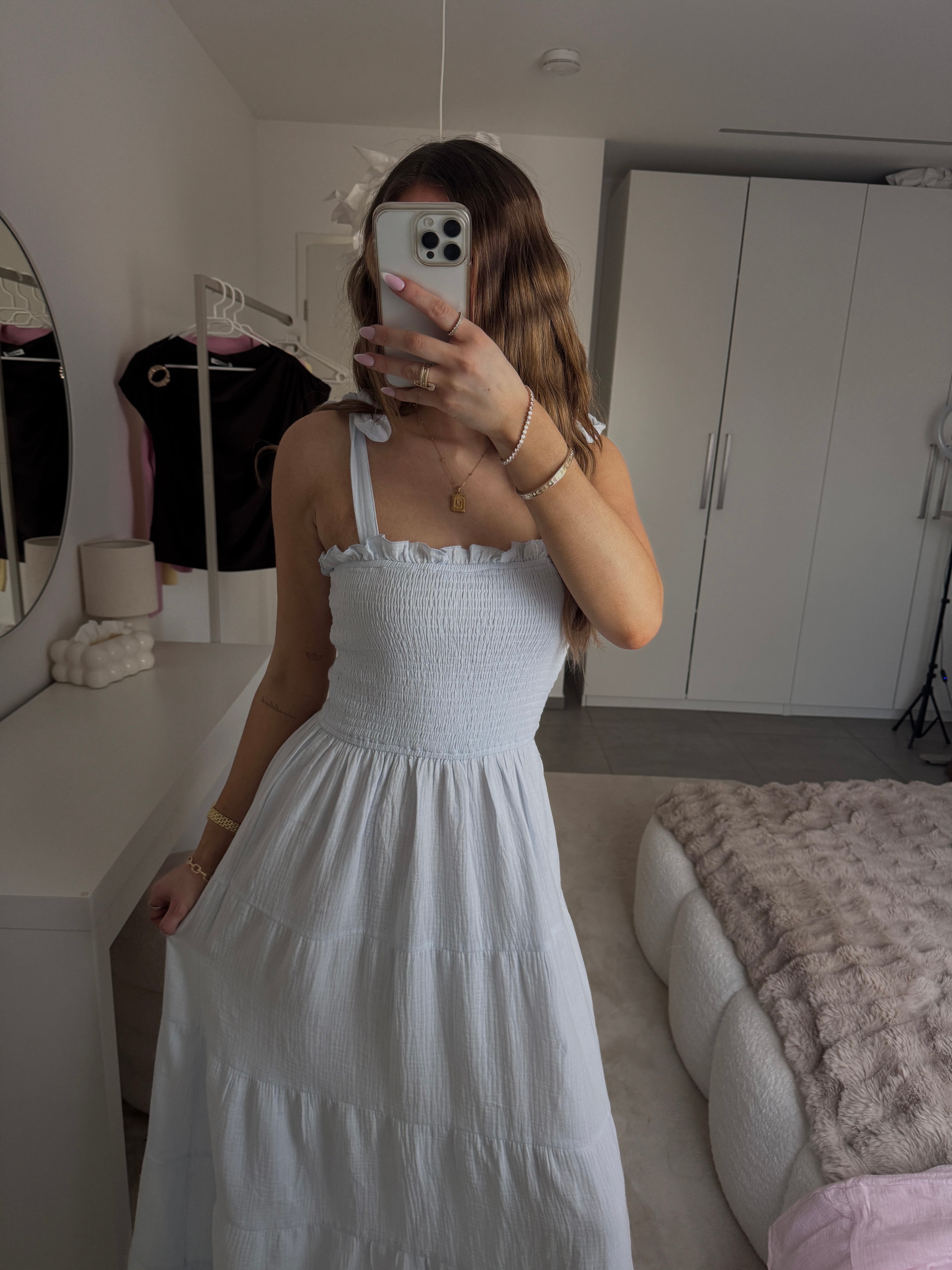 Maxikleid mit Schleifen Trägern - Blau
