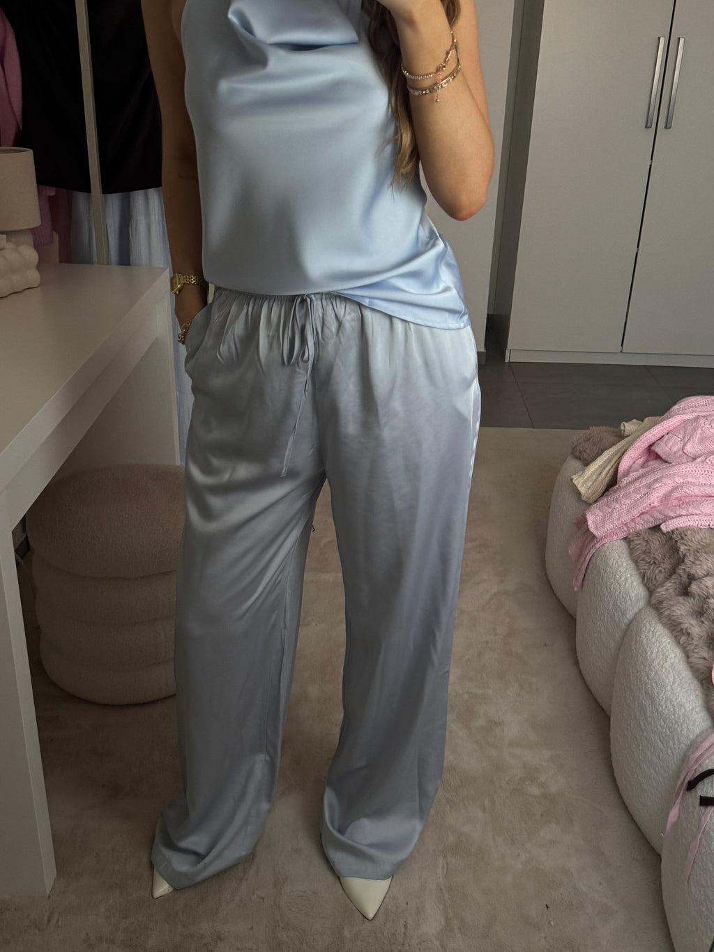 Satin Look Hose - Blau