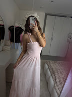Maxikleid mit Schleifen Trägern - Rosa
