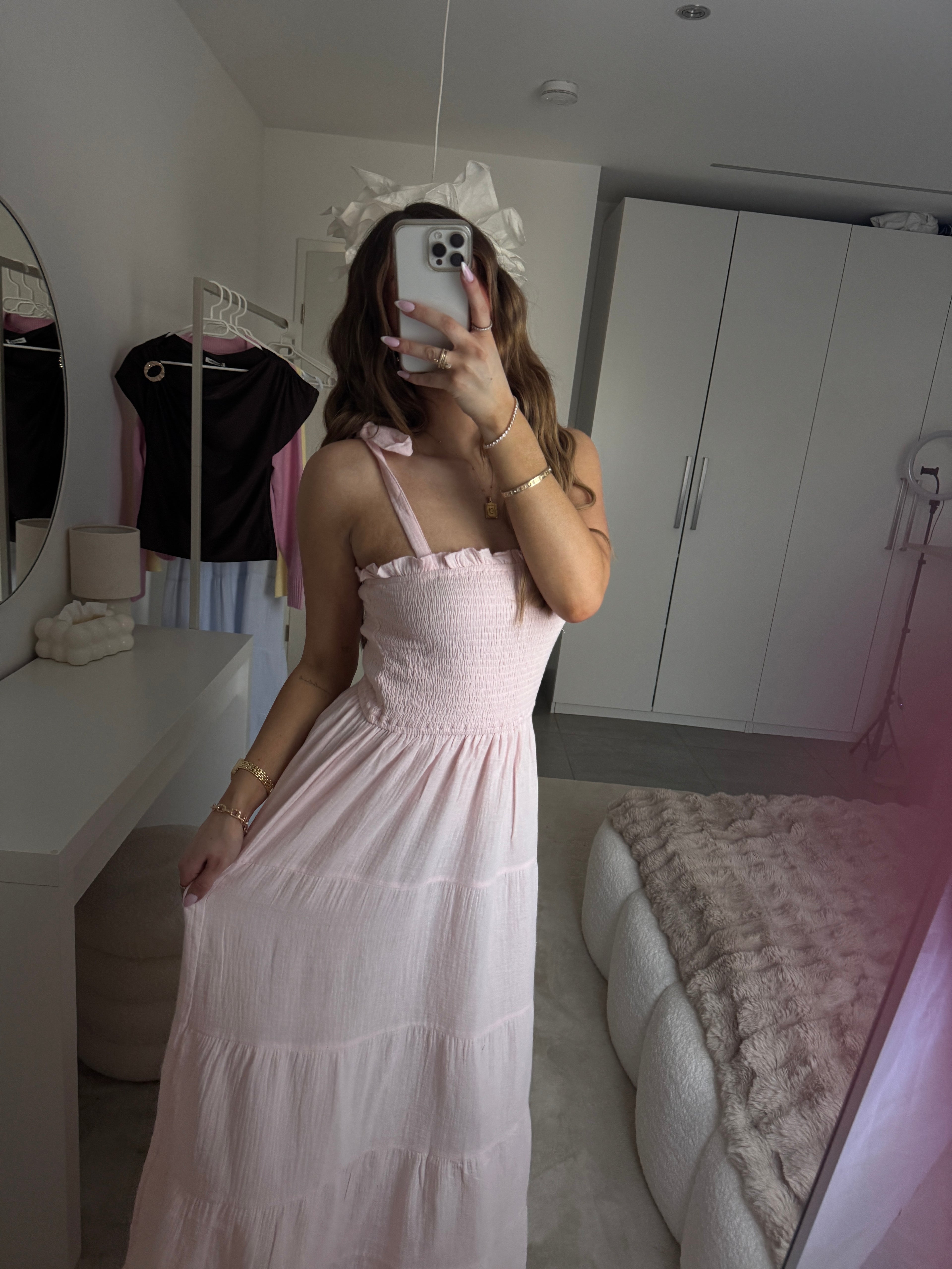 Maxikleid mit Schleifen Trägern - Rosa