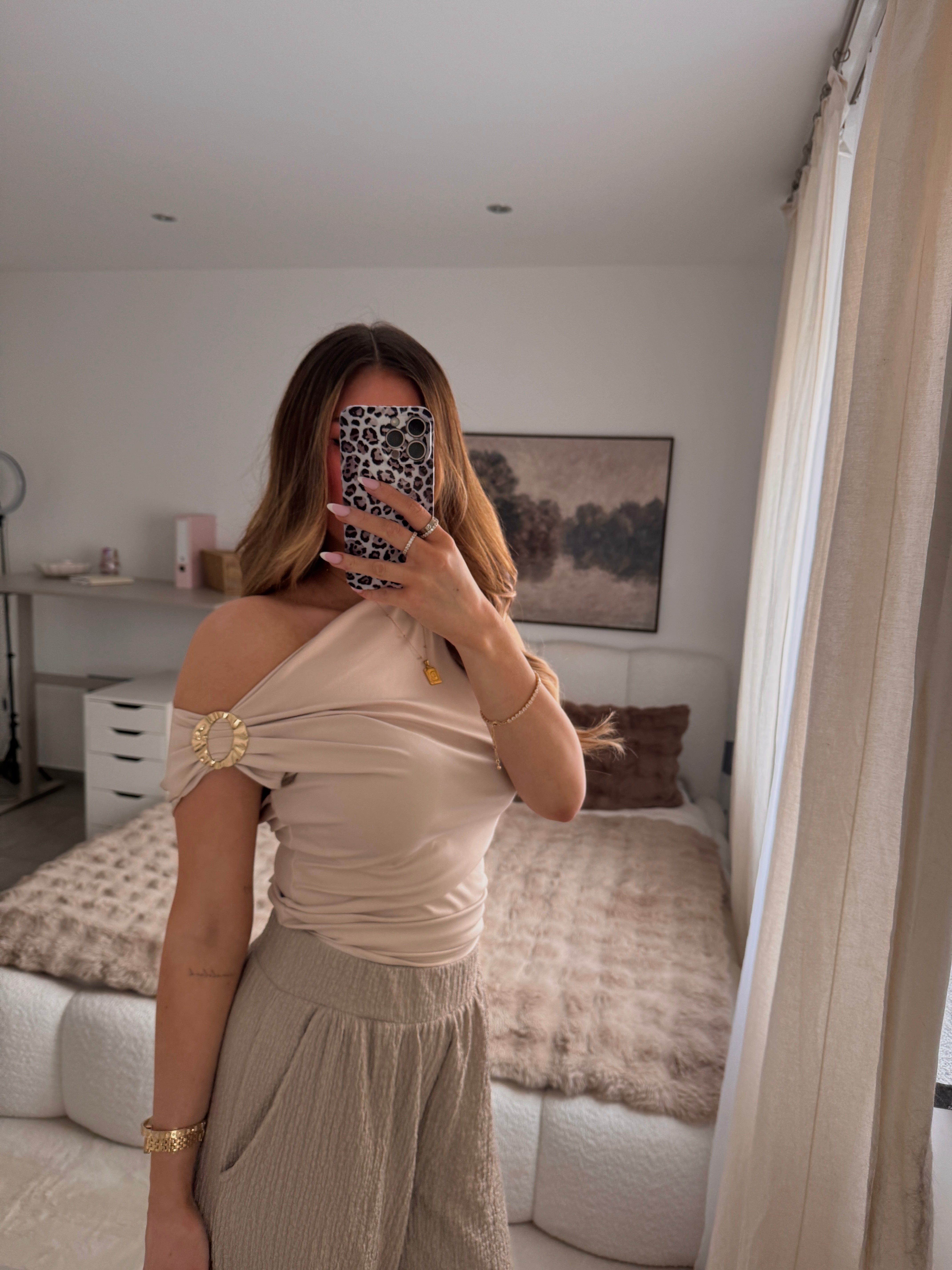 One Shoulder Top Hellbeige