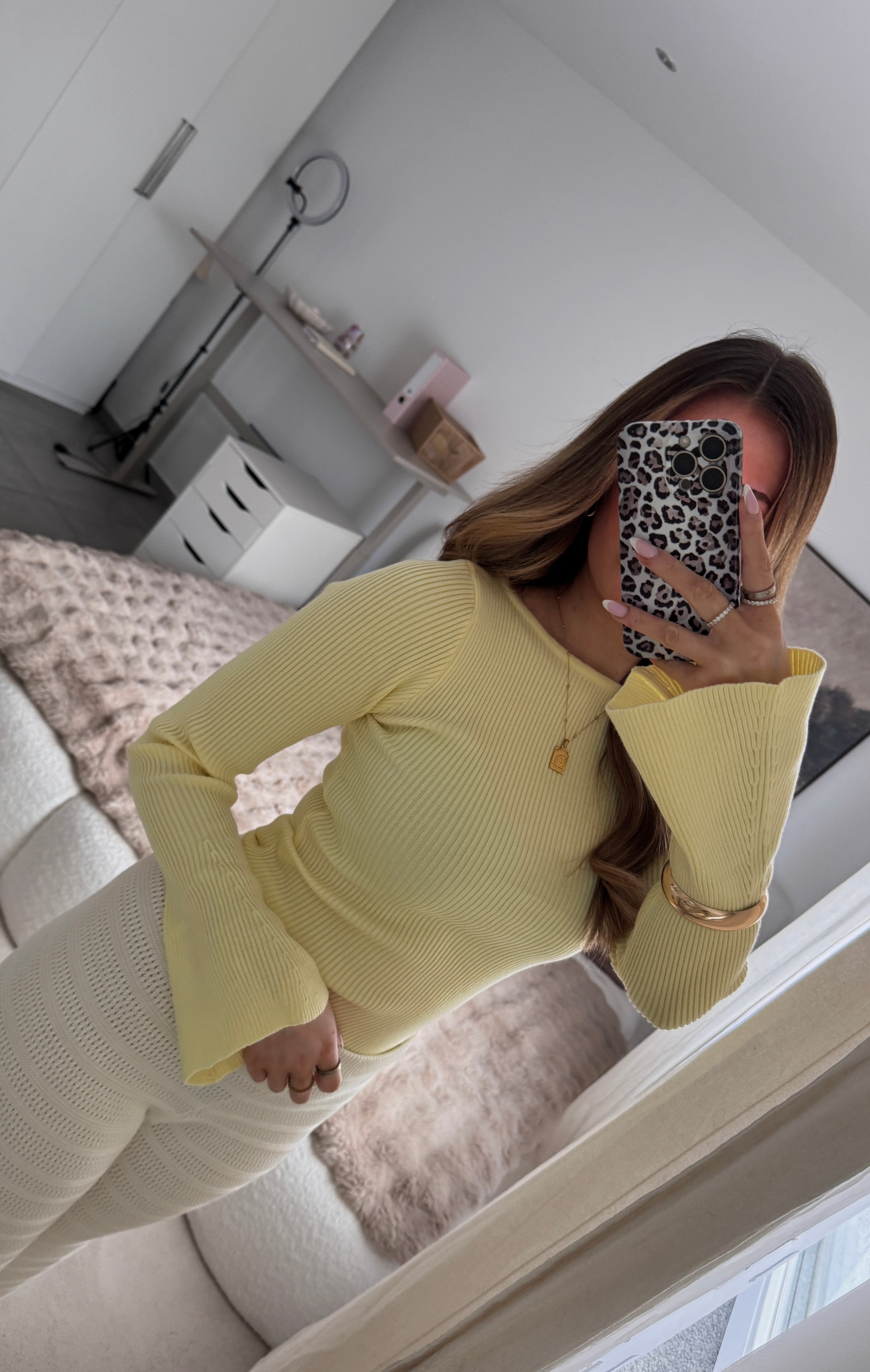 Geriffeltes Langarmshirt Butteryellow