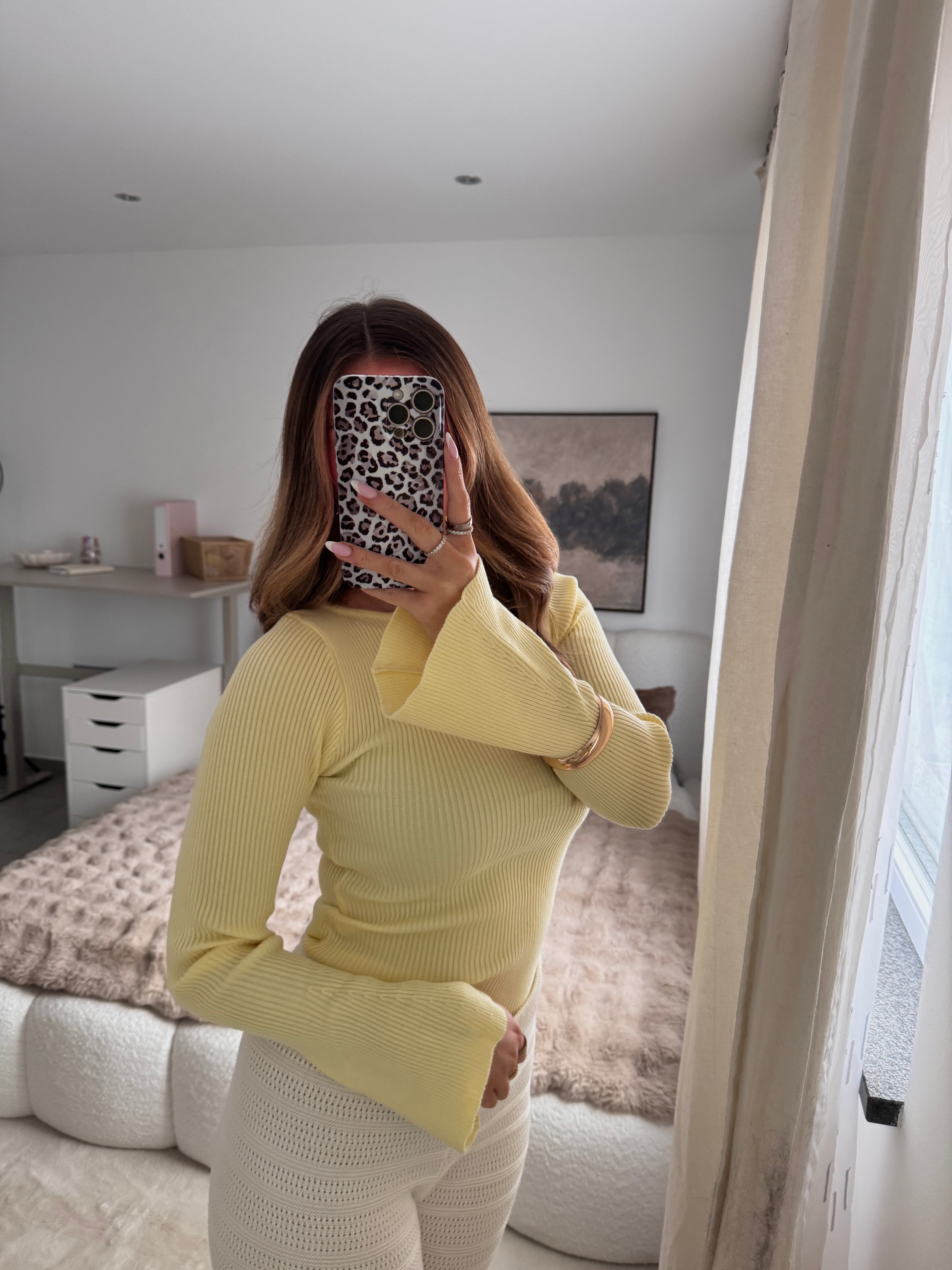 Geriffeltes Langarmshirt Butteryellow