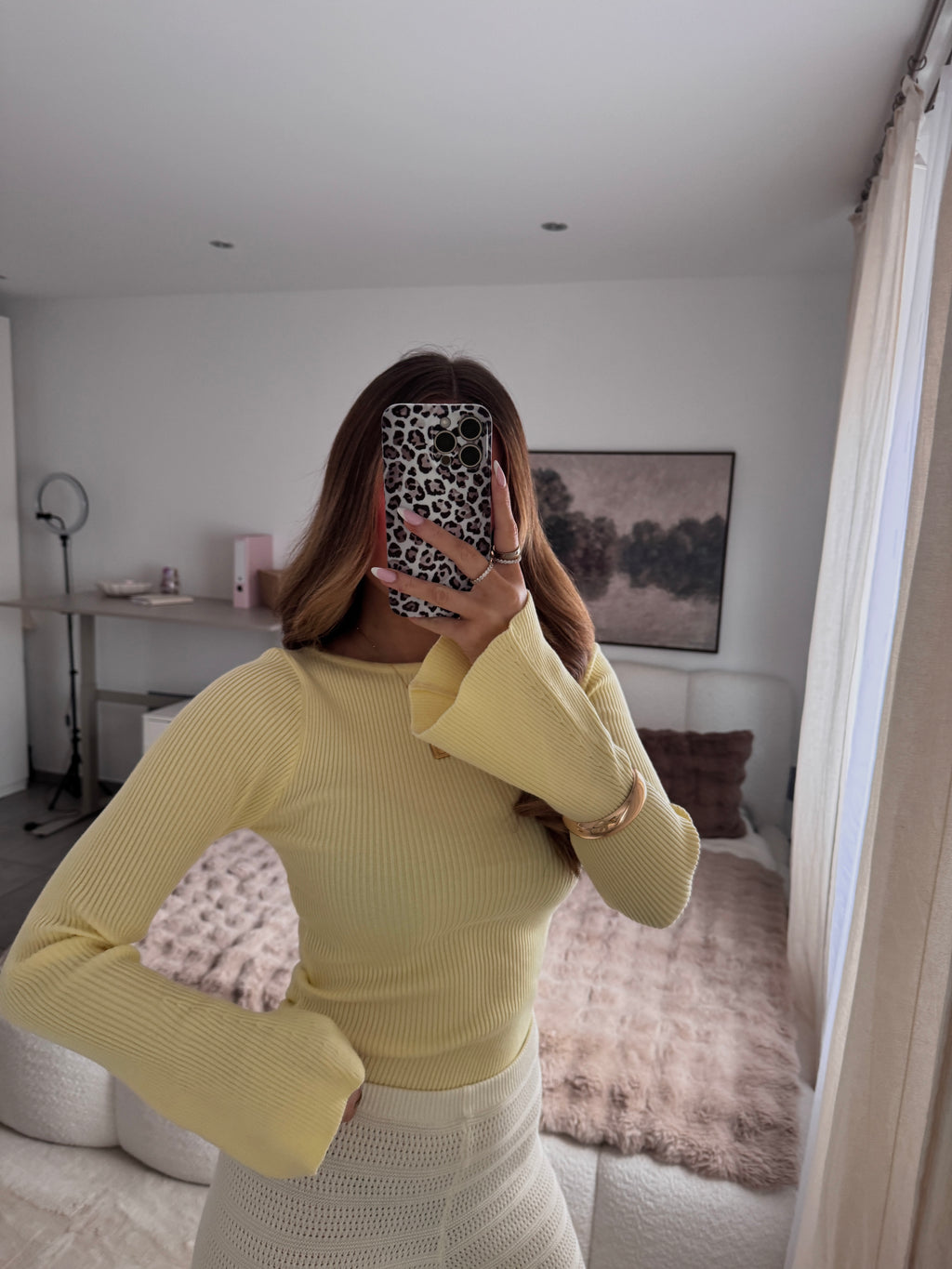 Geriffeltes Langarmshirt Butteryellow