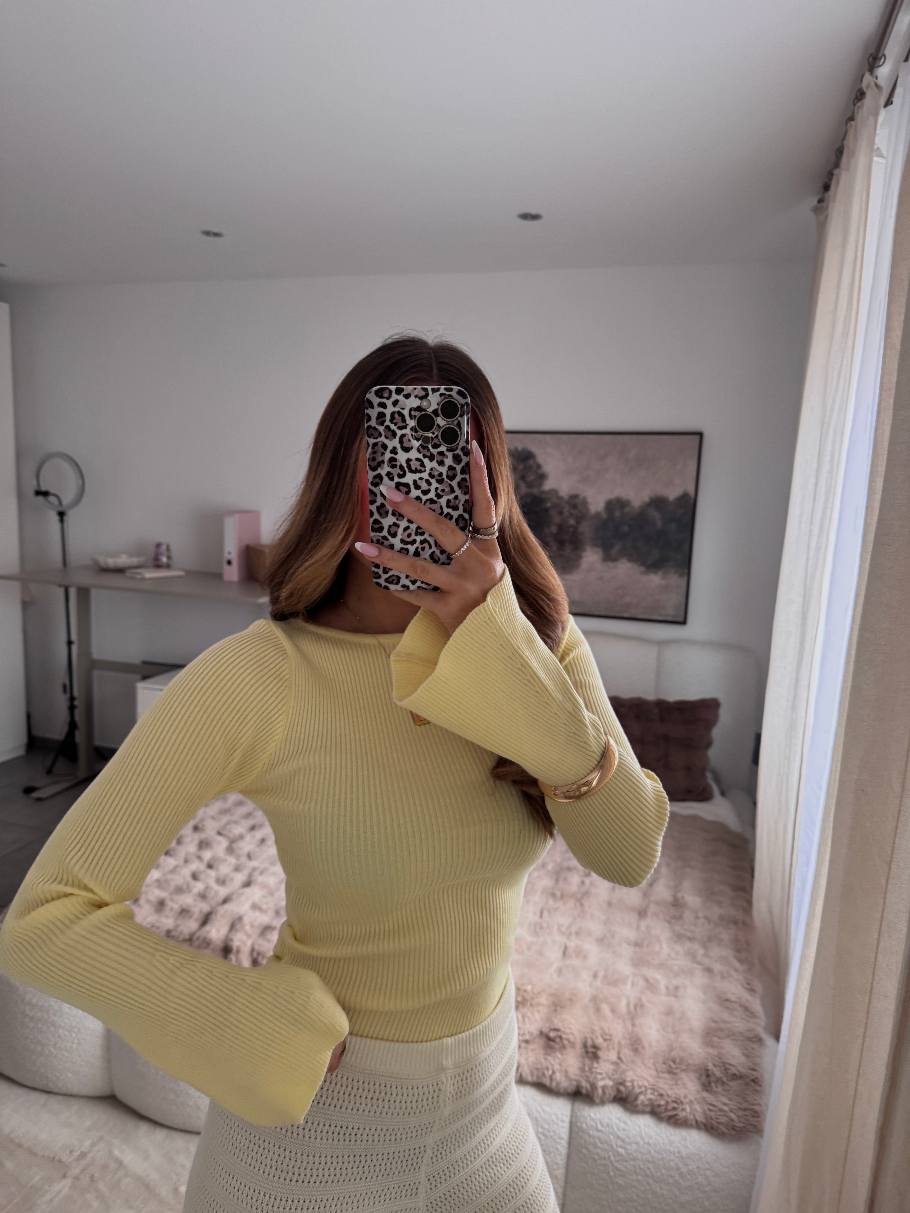 Geriffeltes Langarmshirt Butteryellow